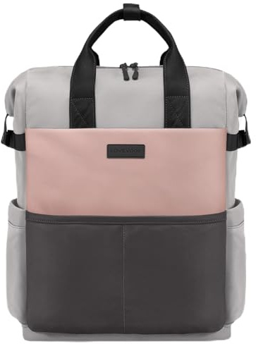 LOVEVOOK Ryggsäck för kvinnor, laptop ryggsäckar med laptopfack, skolryggsäck, skolväska, ryggsäck, dagväska, vattentät för skola, resor, universitet, företag (Rosa-grå, 15,6 tum)
