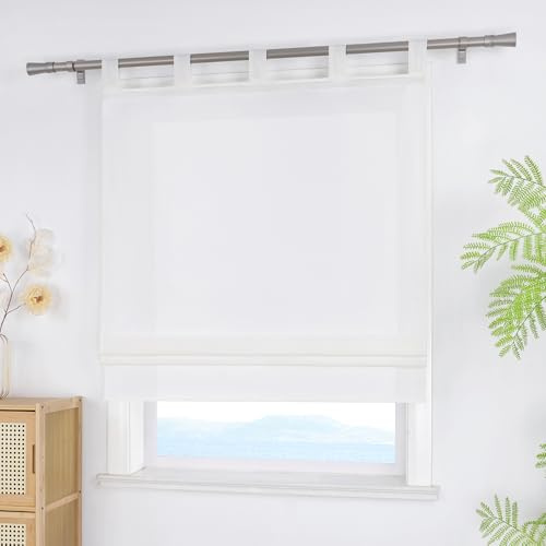 ESLIR Raffrollo mit Schlaufen Blickdicht Raffgardinen Uni Gardinen Küche Wohnzimmer Schlaufenrollo Bändchenrollo für Fenster ohne Bohren Weiß BxH 80x140 cm 1 Stück