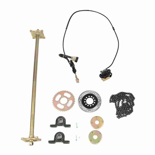 Segrehy Kit de Eje Trasero Vivo para Kart 850mm, 19 Piezas Completo con Freno, Piñón, Disco y Cadena, Compatible con Quads ATV 50cc 70cc 90cc, para Mantenimiento y Reparación de Karts Profesionales