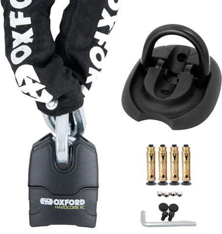 Oxford Hardcore XC13 - Lucchetto a catena e lucchetto per moto, 3 chiavi ad alta sicurezza, con ancoraggio a terra Triton, antifurto (1,5 m)