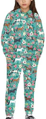 Upetstory Floral Horse Clothes for Girls 11-12 Boys Hoodies and Pants Set with Pocket Active Sweatsuits Long Sleeve Hooded Sweatshirt Jumper Pullover Outdoor Sports Hiking Cycling Running Outfit
