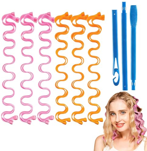 12 Rulos Espirales Sin Calor, 55 cm Rulos Sin Calor Para Cabello Largo Con Clips, Varillas De Peinado Para Ondas Y Rizos Saludables