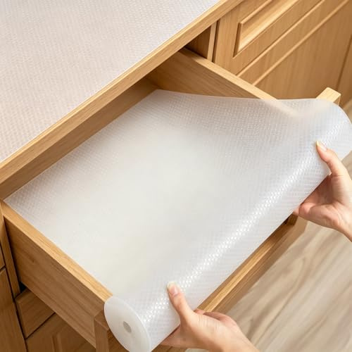 WenYa Drawer Liners 30x600cm, Clear Round Dot EVA Shelf Liner, Non-Slip Non-Adhesive Waterproof Oil-Proof Wipeable Cabinet Mat for Kitchen Cupboard Fridge Bathroom Bedroom
