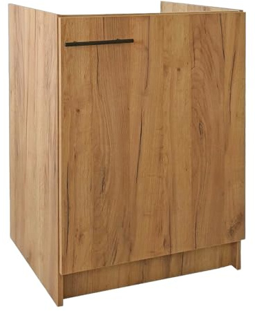 Stamar Évier de cuisine compact à 1 chambre et en acier inoxydable - 60 cm - Chêne doré - Meuble sous évier compact pour cuisine - Siphon de 50 cm de profondeur - Prêt à monter