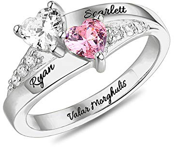 NICEDREAM Gravierter Ring mit 2 Geburtssteinen und Namen Personalisierte Ringe für Frauen Herzförmiger Verlobungsring Individuell gestalteter Ring für sie Mutterring Geburtssteinringe für Frauen