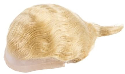 Kurze Perücke für Männer Herren-Toupet-Perücke mit Spitze vorne, Mono-Spitze NPU-Umrandung, 613# Blond Abdeckung Kahler Stellen