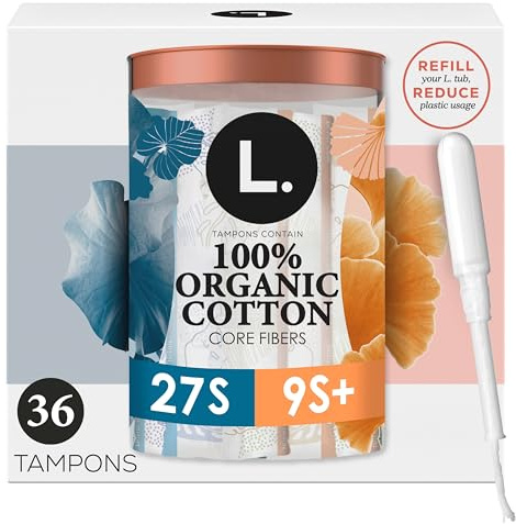 L. Tampons, Made with Organic Cotton, Super/Super Plus Absorbency, Multipack, Made Without Synthetic Pesticides, Rayon or Fragrances, Applicator Made Without BPA, Leak-Stopping Design, 36 Count