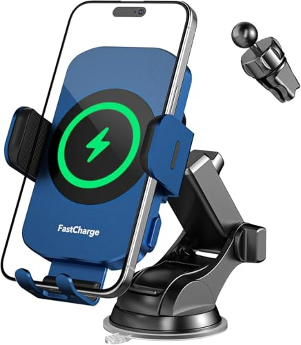 Wireless Car Charger, Fast Charging 15W Auto Clamping Car Charger Phone Holder Phone Mount for iPhone17 16 15 14 13 12 11 Pro Max Xs, Samsung Galaxy S23 Ultra S22 S21 S20 S10+ Note 9, etc (Blue)