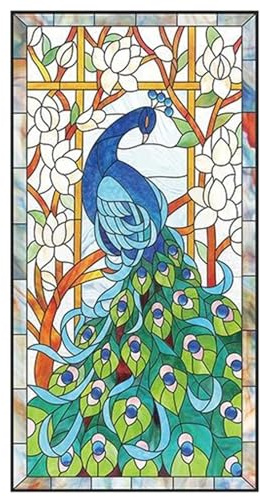 Película de privacidad para Ventana, película para vidrieras, 47 x 24 Pulgadas, privacidad con patrón de Pavo Real, Control de Calor con Bloqueo UV, Cubiertas esmeriladas Autoadhesivas para el hoga