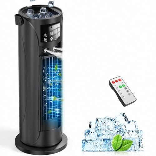 Aire Acondicionado Portátil – Mini Aire Acondicionado con Función de Refrigeración y Humidificación, 4 Niveles de Temporizador, Salida de Aire Oscilante de 120°, Oficina, Dormitorio（Negro azabache）