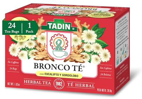 Tadin Bronco Tea with Eucalyptus and Gordolobo, Herbal Tea, Caffeine Free, 24 Tea Bags Per Box, Pack of 1