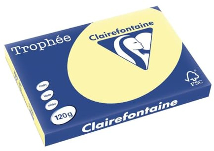 Clairefontaine 1308C - Ries mit 250 Blatt Druckerpapier / Kopierpapier Trophée, DIN A3 (29,7x42 cm), 120g, Gelb Pastellfarbe, 1 Ries