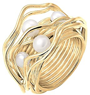 Nenalina Ring Silber 925 Damen vergoldet Silberring Damenring Gold | mit 4 Süßwasserperlen (weiß)