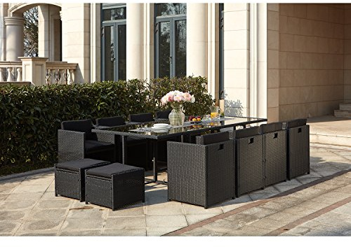 concept-usine Miami 12 Nero/Nero: soggiorno da incasso 12 persone in resina intrecciata nera Poly Rattan