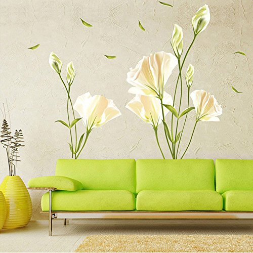 WandSticker4U® - Wandaufkleber Blumen CALLA LISE in Weiß/Gelb (135 x 97 cm) I Blumen Pflanzen Zweig Baum I Wandaufkleber für Wohnzimmer Kinderzimmer Küche Fliesen Erwachsene Teenager