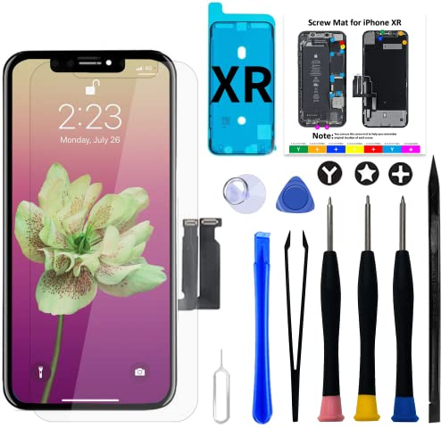 Display für iPhone Xr Bildschirm 6,1 FHD COF Touch LCD Ersatz Reparaturset | Flüssiger empfindlicher Touch, stabil langlebig, Face ID passend, sonnenbrillentauglich, Reparaturset, Schutzglas & Dichtung