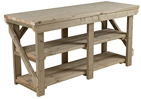 Workbench With Double Shelf Indoor/Outdoor - Pressure Treated - Heavy Duty - Handmade Garage Workshop Work Table (9ft)