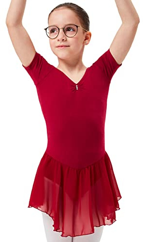 tanzmuster ® Ballettkleid Mädchen Kurzarm - Betty - Gr. 92-170 - Glitzersteine - Baumwolle - Ballettbody Kinder Ballett Trikot