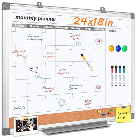 MAKELLO Magnetisches Whiteboard Monatsplaner 60x45cm, Magnettafel Kalender mit Pinnwand, Wochenplaner Abwischbar zum Aufhängen, Wand, für Büro, Familie, Küche und Schlafzimmer