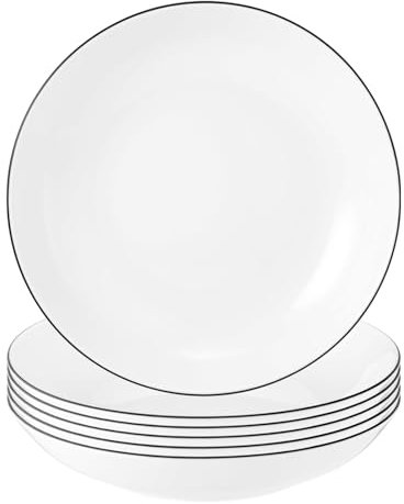 Seltmann Weiden Lido Black Line Suppenteller 6er Set, ø 21 cm, Runder Tiefer Teller mit schwarzem Rand, Porzellan