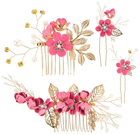STOBOK Hochzeit Haarkamm Set 4 Stück Brauthaarschmuck Mit Strass Und Blumen Für Braut Und Brautjungfern Elegante Kopfbedeckung Accessoires Für Hochzeitsfeier