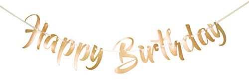 Amakando Guirnalda de cumpleaños Color Dorado para Colgar/Dorado 1m / Cadena de banderines Happy Birthday/El Punto Alto para Fiestas de cumpleaños y cumpleaños Infantiles