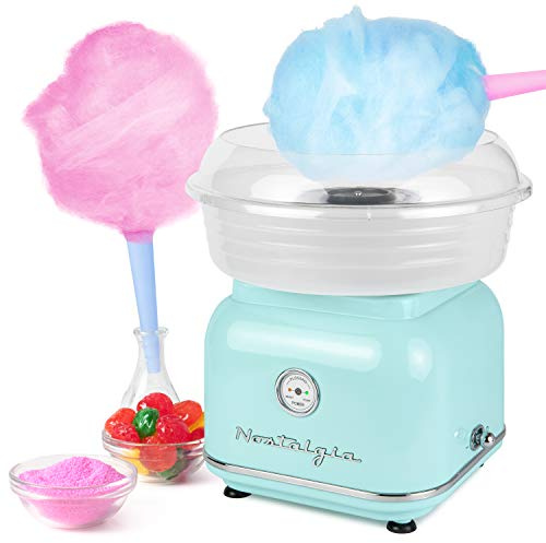 Nostalgia PCM425AQ Retro Hard and Sugar Free Countertop Cotton Candy Maker, Includes 2 Reusable Cones And Scoop – Aqua