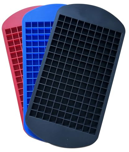 3PCS Mini Bacs à Glaçons Silicone,160 Grille Moule à Glaçons Moules Carré en Silicone Mini Bac à Glaçons Cuisine Bar Moule Petit Outil de Fabrication de Glaçons 3 Bleu