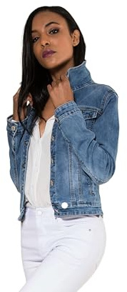 Nina Carter - Chaqueta de mezclilla para mujer (efecto lavado ligero), color azul denim casual, L