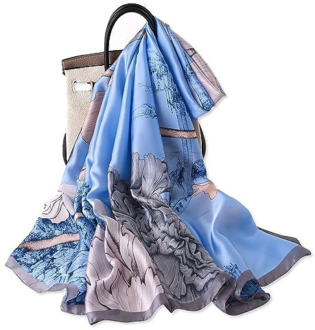 LumiSyne Seidenschal Damen Warm Weich Seidentuch Herbst Winter Retro Gedruckt Schal Farbige Streifen Blumenmuster Lange Halstücher Sonnenschut Stola Ganzjährig