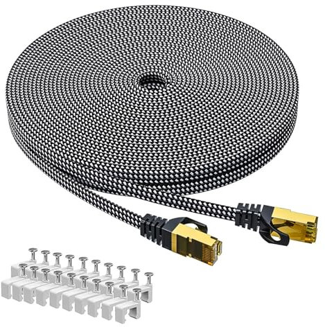 ARISKEEN Cat 8 Lan Kabel 15 Meter, Cat8 Geflochten Flach Hochgeschwindigkeit (40Gbps 2000Mhz/s) Gigabit Rj45 STP Geschirmtes Internet Netzwerk Lan Patch Kabel Draht für Router Modem Patch Panel