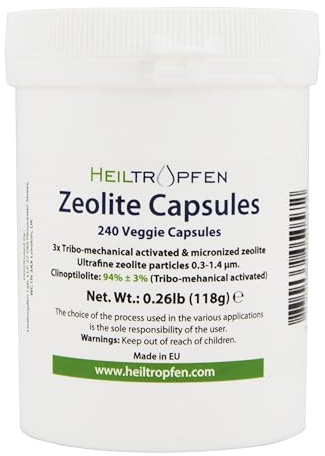 Zeolite 240 Capsules | Clinoptilolite 94+-3% | 3X Activated | Natural Mineral Dust Less-Than 2 µm | Heiltropfen®