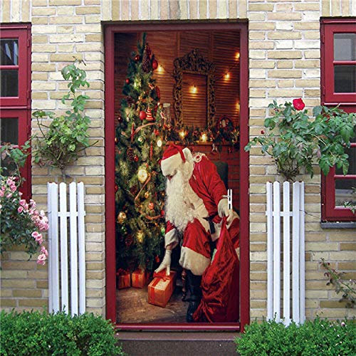 YQLKD Türfolie Poster Weihnachtsbaumdekoration Weihnachtsmann Selbstklebende Türtapete PVC Home Poster Mural