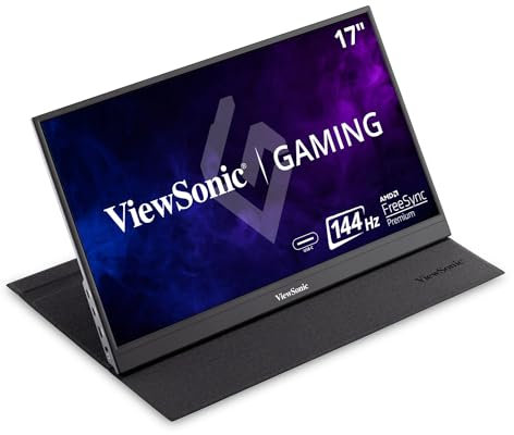 ViewSonic VX1755 17-inch 1080p IPS 144Hz Portable Gaming Monitor, with Adjustable Kickstand, AMD FreeSync Premium, USB Type-C, and Mini-HDMI.