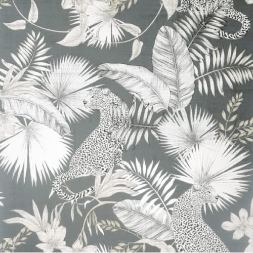 Full Roll Tropical Leopard Wallpaper Modern Tropical Palm Jungle Neutral