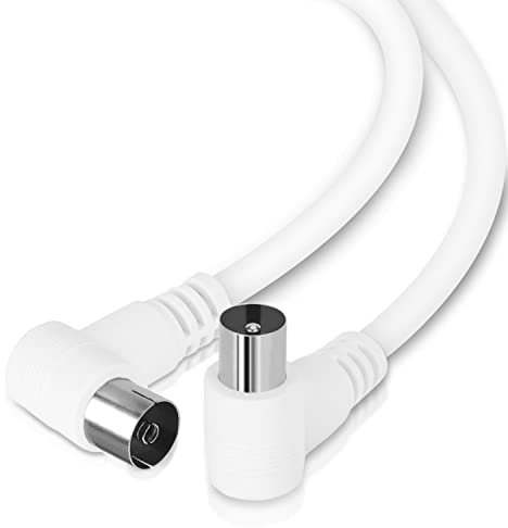 Aigostar - Cavo coassiale per antenna, cavo TV Full HD, angolo 90 gradi, supporta DVB-T, DVB-S, DVB-C, DVB-S2 e HDTV, per TV e radio, bianco, 1,5 m