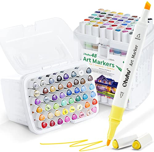 Ohuhu markers, 94+2 colori Pennarelli ad alcool con doppia punta fine e a scalpello per artisti studenti Colorare Disegnare Schizzare Progettazione Architettonica del Paesaggio Anime e Manga