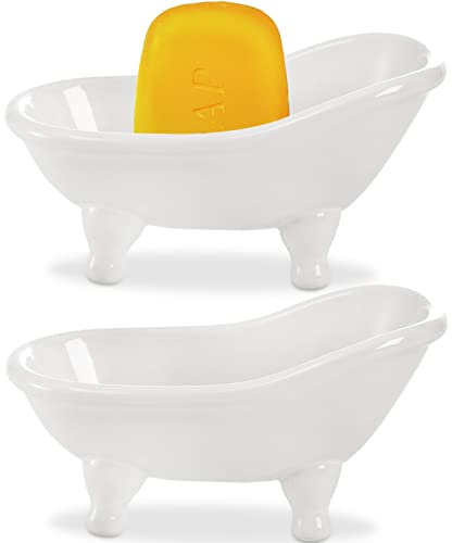 DEAYOU 2er-Pack Keramik-Seifenschale, Mini-Badewannen-Seifenhalter, kleine weiße Seifenschale mit Abfluss, Porzellan niedliche Seifenschale für Dusche, Badezimmer, Dekor, Küche, Theke,