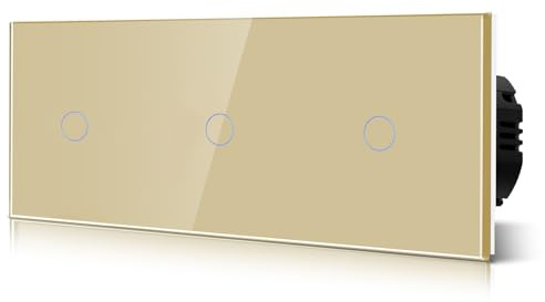 BSEED Interruptor Tactil luz pared,Vidrio Panel con luz Piloto,Sin Función Wifi,1 Gang 1 Vía,228mm Oro
