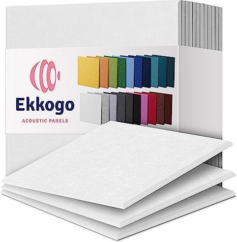 Ekkogo Acoustic Panels 12-Pack Soundproof Wall Panels 12X12X0.4 Sound Panels High Density Sound Dampening Panels - [White Square]