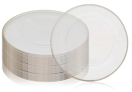 Trimming Shop Assiettes de présentation décoratives pour les fêtes, assiettes en verre avec bordure argentée pour la décoration de la table de dîner, mariages, anniversaires, anniversaire de mariage