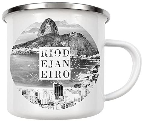 artboxONE Emaille Tasse Rio sw von Ibanez Design - Emaille Becher Typografie