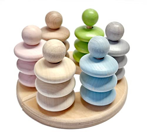 Hess Holzspielzeug 14969 - Stapelspiel aus Holz mit Ringen, Nature Serie für Kinder ab 36 Monaten, zum Stecken, Stapeln und Sortieren