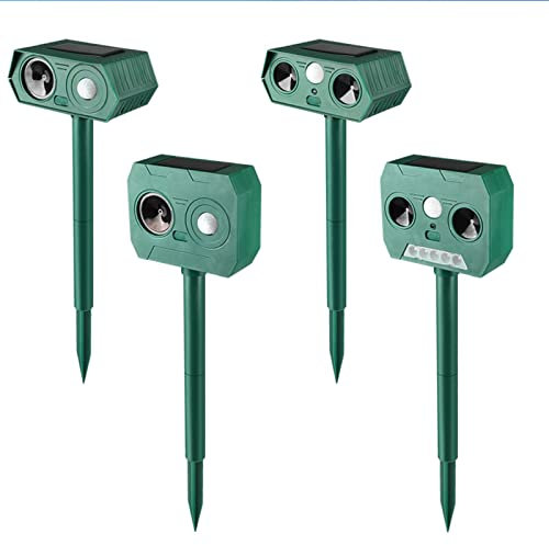 Anoudon 4pcs Ultrasonic Outdoor Animal Repellent. Solar Animal Repellent. With Flashing LED Lights, Siren Repellent, Cats, Dogs, Rac Green, Mice, Marten Repellent, Weatherproof IP66