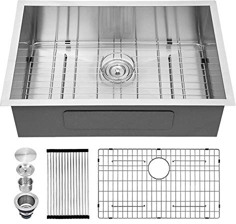 Kichae 23 Inch Undermount Kitchen Sink Single Bowl 16 Gauge Stainless Steel Handmade Modern Bar Prep Small Kitchen Sink Round Corner