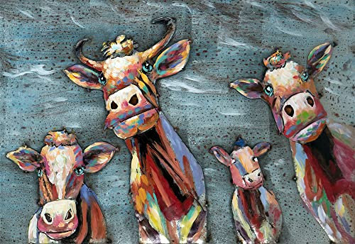 Vintage Line Handgefertigtes Metallbild 3D-Optik Happy Cows ca. 60x40cm