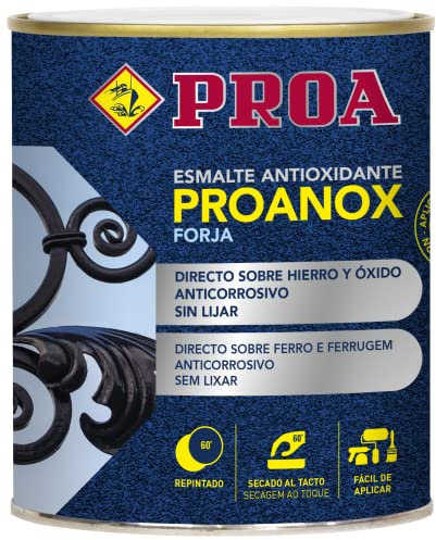 Esmalte antioxidante directo sobre óxido FORJA. Negro. 750 ML. Pintar sobre hierro y óxido sin necesidad de imprimación. PROANOX.