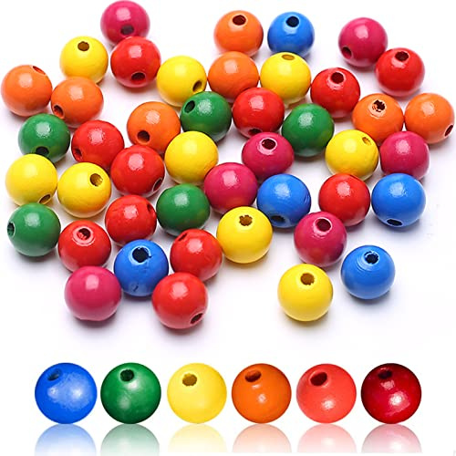 DAHI holzperlen 200pcs 16mm Natürliche Holz Perlen Runde Holzperlen | Bastelnperlen für DIY Armbänder Schmuck Dekorationen Geschenk (bunt)