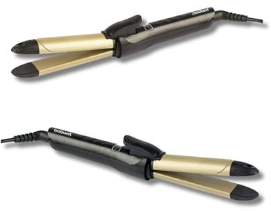 DIGIQUEST Piastra Multifunzione rivestita in Ceramica CURLY, per capelli Lisci e Ondulati, Riscaldamento rapido, Spia di Funzionamento, Spegnimento Automatico, Cavo Girevole a 360°, Nero e Oro