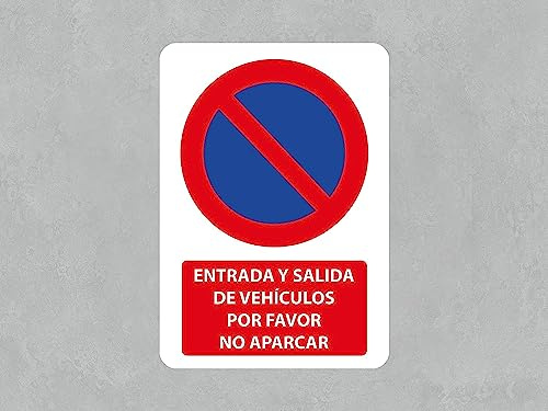 Oedim Pack de 5 Señaléticas Entrada Y Salida De Vehículos Por Favor No Aparcar, 21x29,7cm, Duradera y Económica, Fabricado en PVC